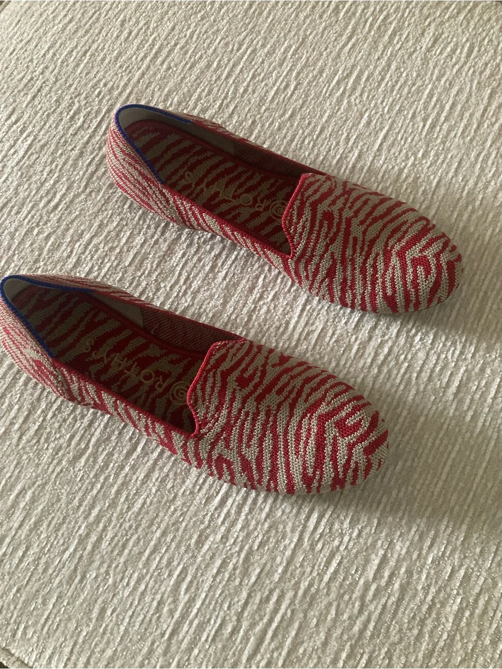 Rothy's Red and Cream Zebra-Print Slip-On Loafers